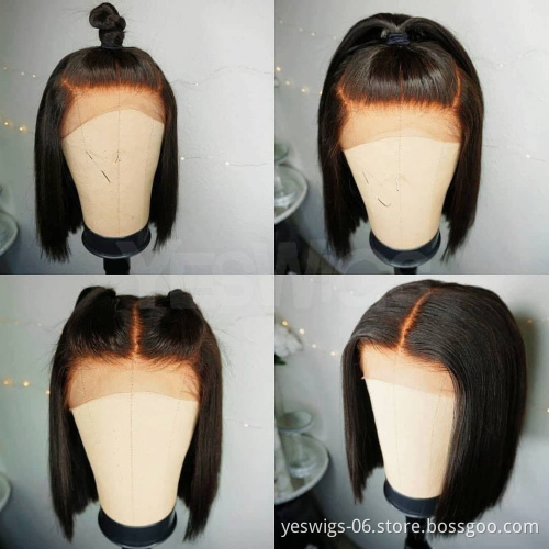 Cheap Wholesale Raw Peruvian Virgin Human Hair Short Bob Wigs Natural Human Hair HD Transparent Lace Front Wig For Black Women
